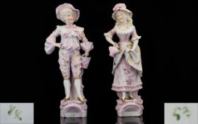 German Fine Pair of Late 19th Century Tall and Impressive Bisque Figurines - Female and Male