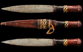 North African 19th Century Tribal Dagger and Leather Sheaf. 12 Inches - 30 cm Long.