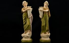 Royal Dux Pair of Hand Painted Water Carrier Figures of Small Statue. c.