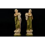 Royal Dux Pair of Hand Painted Water Carrier Figures of Small Statue. c.