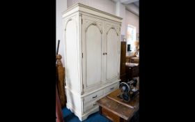 Large Shabby Chic Wardrobe finished in distressed cream paint effect. Comprising double door