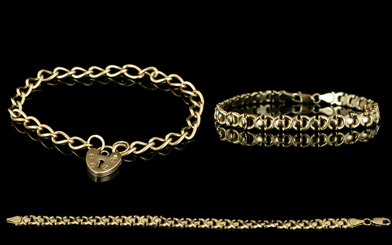 9ct Gold Fancy Link Bracelet with Solid Clasp. Full Hallmark 9ct. 8 Inches - 20 cm Long + a