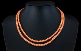 Antique Period - Attractive Looking Double Strand Natural Coral Beaded Necklace,