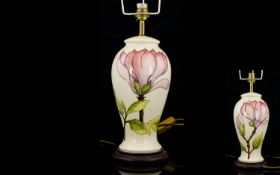 Moorcroft - Tube lined Large Lamp Base ' Pink Magnolia ' Design. c.1975. Designer Walter Moorcroft.