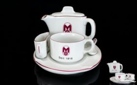 Mitropa Deutsche Bahn Gruppe Ceramic Breakfast Set. Plain White ground with a Burgundy trim.