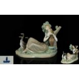 Lladro - Large Porcelain Figure Group ' Woman Carrying Water ' Resting.