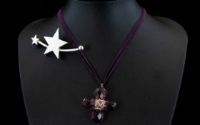 Designer Faceted Amethyst & Silver Cross with matching suede chain with silver clasp,