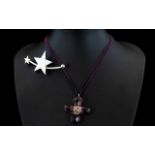 Designer Faceted Amethyst & Silver Cross with matching suede chain with silver clasp,