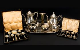 Silver Plated Tray Together With A Tea Set,