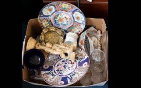 Box of Assorted Decorative Items including glassware and Oriental items etc.