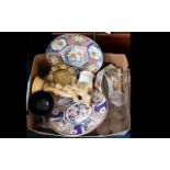 Box of Assorted Decorative Items including glassware and Oriental items etc.