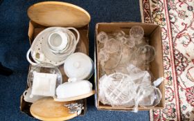 Two Boxes of Assorted Household Items and Glassware.