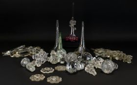A Mixed Lot Of Glass Items And Lustres To include a large tin of approx 13 cut glass stoppers,