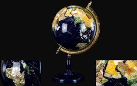 Hand Crafted Lapis Blue Large and Impressive World Globe on Stand,