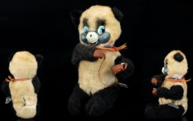 Japanese 1950's Wind up Mechanical Toy In The Form of a Little Panda Bear Playing a Game,