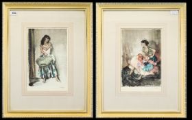 William Russell Flint 1880 - 1969 - A Pair of Unsigned Ltd Edition Colour Lithograph / Prints.