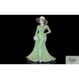 Coalport Hand Painted Porcelain Figurine ' A Lady Going to a Summer Party ' Lady In Long Patterned