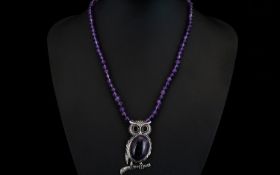 Amethyst 'Owl' Pendant Necklace, a 35ct