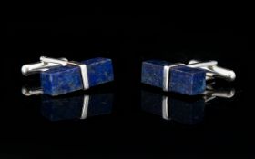 Pair of Silver Coloured Lapis Lazuli Cuf