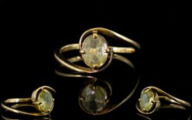 Ladies - Modern Design 9ct Gold Single Stone Pale Citrine Dress Ring,