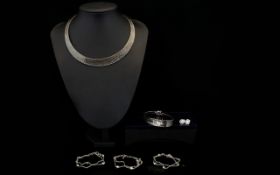 A Collection Of Sterling Silver Vermeil Contemporary Costume Jewellery Six items in total,