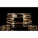 18ct Rose Gold - Contemporary Design Superb Quality Diamond Set Cuff Open Torque Bangle with