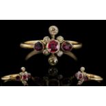 Early Victorian Period Gold Rubies and Diamonds Set Dress Ring - Renaissance Revival Cross Design.