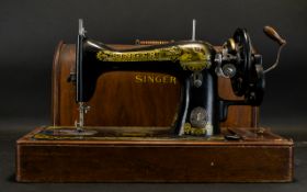 Singer Table Top Sewing Machine By 'The Singer Manufacturing Co'. Complete With Case.