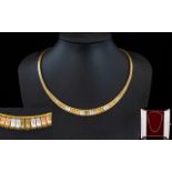 Ladies - Stunning and Quality 1970's 3 Tone Classic Design 9ct Gold Necklace In Pristine Condition,