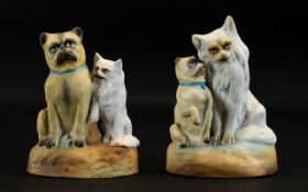 German 19th Century Pair of Hand Painted Late 19th Century Bisque Dog Figure In The Form of a Pug