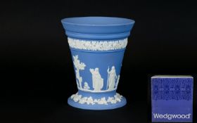Wedgwood Blue Jasper Ware Large Sized Flower Vase with grid and boxed