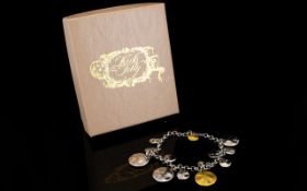 Contemporary Silver Pave Diamond Set Circular Disc Bracelet,