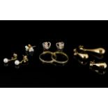 A Good Collection of Contemporary Designed 9ct Gold Pairs of Earrings ( 6 ) Pairs In Total.