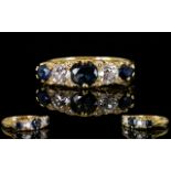 Antique Period Ladies - Superb Quality 18ct Gold 5 Stone Sapphire and Diamond Ring. Marked 18ct.