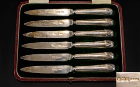 Edwardian Period Good Quality Set of Six Fruit Knifes, All with Silver Handles and Blades.