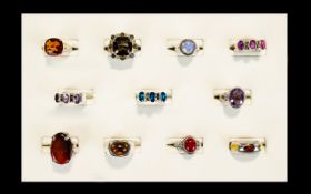 A Good Collection of Vintage Stone Set Solid Silver Dress Rings.