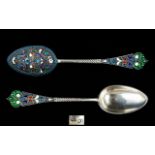 Mikhail Zorin Imperial Russian Superb Solid Silver And Cloisonne' Enamel Spoon An exquisite example