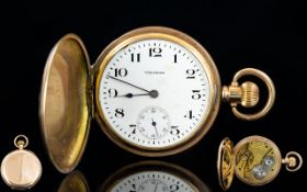 American Watch Co Waltham Traveller Gold Plates / Composition Between Full Hunter Pocket Watch.