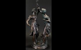 Modern Bronze Sculpture Large figure group in the form of two classical maidens,