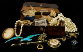 A Varied Collection Of Antique And Vintage Costume Jewellery Small faux leather box containing,