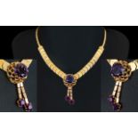 Ladies - Very Attractive and Impressive 1960's 14ct Yellow Gold Necklace with Drops Design Set with