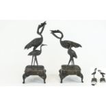 Japanese 19th Century - Realistic Pair of Bronze Figures / Sculptures of Cranes,