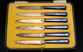 A Boxed Set Of Fruit Knives Early 20th century knives in original fitted box marked 'Sharman D