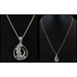 Contemporary 18ct White Gold Diamond Set Pendant in stylish teardrop design with attached 18ct