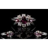 Ladies - Attractive 18ct White Gold Ruby and Diamond Set Dress Ring.