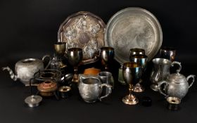 A Mixed Collection Of Pewter And Metalware A large mixed box containing several goblets, etched