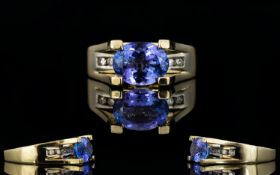 Contemporary and Stunning 14ct Yellow Gold Claw and Channel Set Bespoke Tanzanite and Diamond