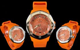 Tresor Paris Orange Silicone And Crystal Statement Watch Analogue watch with large hexagonal case