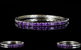 Karis Amethyst Set Hinged Bangle, The Amethysts of Wonderful Deep Purple. Fully hallmarked.