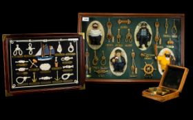 Nautical Interest Comprising two framed displays each showing various sailors knots,